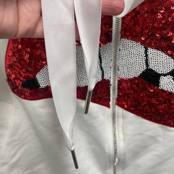 Rhinestone Pearl Full Zip Hoodie Red Glitter Lips Y2K Bling Streetwear Large - Picture 6 of 7